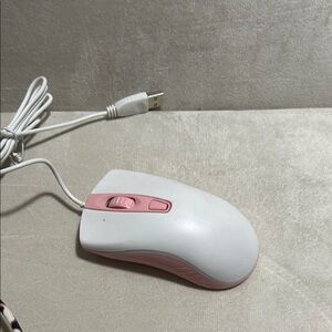 White and Pink Wired Mouse